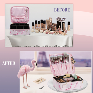 Waterproof PU Cosmetic <b>Bag</b> Travel Makeup Organizer <b>Bag</b> with Portable Handheld Cosmetic Storage Case for Makeup Artist Nail <b>Tech</b> - Product Image 5