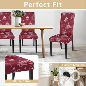 ชุดเก้าอี้คริสต์มาสลายเกล็ดหิมะสีแดงแบบทันสมัยชุดคลุม4ชิ้นยืดได้ถอดออกได้และซักได้ทำจากผ้าสแปนเด็กซ์สำหรับพิธีรับประทานอาหาร - Product Image 5