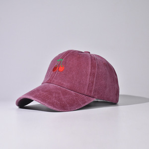 Casquette de baseball pour <span class=keywords><strong>femme</strong></span>, style dessin animé cerise, tendance, pour l'extérieur, type trucker, délavée, polyvalente, réglable, avec broderie de fruits mignons - Product Image 4