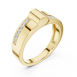 Classic Yellow Gold Diamond Ring with Round Brilliant Cut <b>Stones</b> for Wedding Unisex Jewelry - Product Image 4