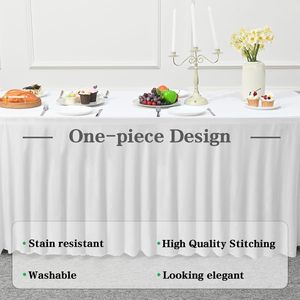 <b>6ft</b> Rectangle Custom White Woven Stretch <b>Table</b> Cloths for Events Outdoor Wedding Party OEKO-TEX Certified Spandex <b>Table</b> Skirt - Product Image 2