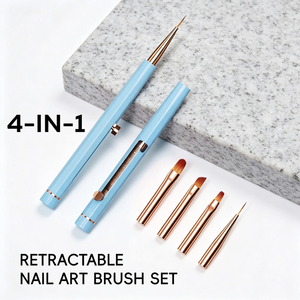 Pinceaux à ongles rétractables 4-en-1 Hechunzi au design <span class=keywords><strong>brevet</strong></span>é, avec manche en acrylique bleu, pour le nail art et les fournitures d'onglerie - Product Image 2