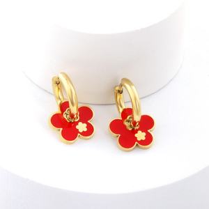 Pendientes de Acero Inoxidable Ason Jewellery, Chapados en Oro, con Círculo y Flor Roja, Accesorios de Moda - Product Image 4