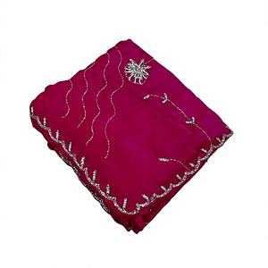 Sari en soie froissée pour femme, broderie et sequins, non cousu, magnifique design découpé, en stock, Inde - Product Image 1