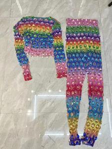 Conjunto <span class=keywords><strong>de</strong></span> 2 Piezas para Mujer, Top Transparente con Pedrería Grande y Colorida, Pantalones, Vestidos para Baile, Actuaciones, Fiestas <span class=keywords><strong>de</strong></span> Cumpleaños - Product Image 4