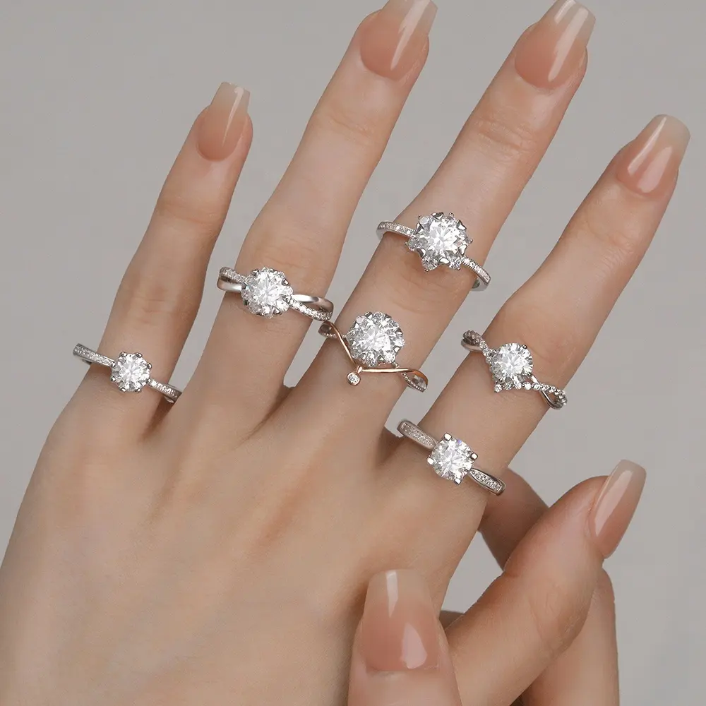 תכשיטים משובחים 925 עיצוב כסף סטרלינג חתונה 0.5ct 1ct moissanite טבעות אירוסין יהלומים נשים
