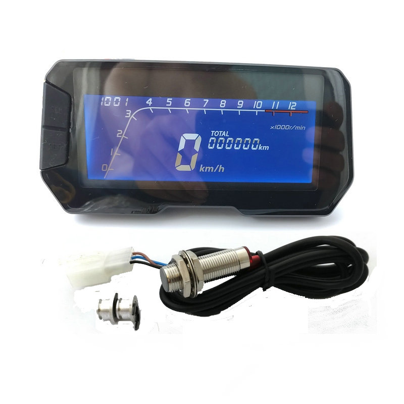 Qiilu Digital Motorcycle Tachometer Speedometer Odometer Gauge 12000RPM LED Backlight High Brightness Dashboard Display