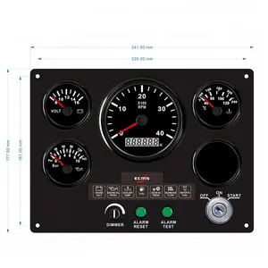 Multi-function Gauge Panel 12V/24V Engine Panel Instrument Assembly with 4 Gauges and Ignition Key 241*177 mm For Boat Car