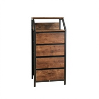 Commode de rangement haute de style industriel vintage avec 4 tiroirs en tissu non tissé et étagère supérieure en bois rustique, servant également de table d'appoint pour la maison, le bureau ou le salon