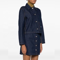 Veste en jean brut bleu foncé personnalisée pour femme, style décontracté et streetwear, avec boutons, effet délavé, pour l'automne et l'hiver