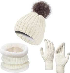 Custom <strong>Beanie</strong> Wholesale <strong>Pom</strong> <strong>Pom</strong> Blank Streetwear Knitted Breathable <strong>Beanie</strong> Warm Adjustable Hat Scarf Gloves Three-piece - Product Image 1