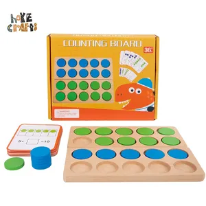 Preschool kids number enlightenment game wooden counting board with round chips hottest math logical game