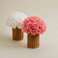 Décoration de table intérieure pour la Saint-Valentin, vase en rotin tressé, roses naturelles préservées, plantes éternelles faites à la main, longues
