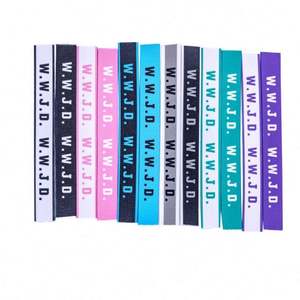 W.W.J.D. Personalizado de Fábrica Pulsera de tela jacquard con estampado de letras, ajustable, elástica, promocional. - Product Image 4