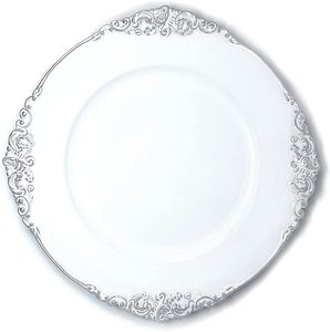 Christmas Day Use Wholesale cheap plastic white and Black charge plate with plastic patterned trim