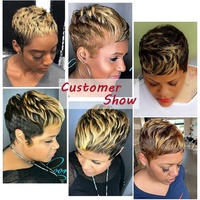 Perruque courte droite de style pixie FH G04711, sans dentelle, fabriquée à la machine, cheveux humains