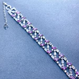 Rosa rosa zaffiro Charm bracciale 925 in argento Sterling con pietra naturale impilabile delitti gioielli per regalo o festa - Product Image 3