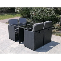 Modernes Luxus-Outdoor-Sofa-Set aus PE-Rattan mit Holz-Metall-Tisch für Hotel, Innenhof und Poolbereich