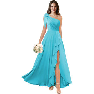 Robes <span class=keywords><strong>de</strong></span> <span class=keywords><strong>demoiselle</strong></span> <span class=keywords><strong>d</strong></span>'<span class=keywords><strong>honneur</strong></span> en mousseline <span class=keywords><strong>de</strong></span> soie une épaule avec nœud fendu A-ligne longue <span class=keywords><strong>robe</strong></span> <span class=keywords><strong>de</strong></span> soirée formelle avec poches - Product Image 1