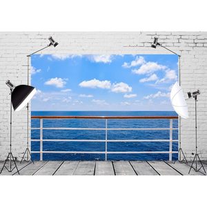 Décoration murale 7x5ft Blue Sky PhotoBackdrop Ocean Cruise Ship Deck Rampes Clôture Summer Sea Cruise Ship Party Decorations for Studio - Product Image 1