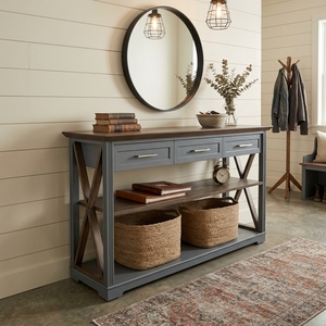 Una elegante mesa consola construida con un núcleo de madera contrachapada duradera y seca al horno, y MDF, y acabada con un laminado HPL especial. - Product Image 4