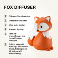 Difusor de Aceites Esenciales con Forma de Zorro, Silencioso, Ayuda para Dormir, Aromaterapia con Luces y Música, Superventas
