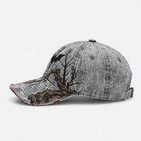 Casquette de baseball en jean délavé à 6 panneaux avec logo personnalisé imprimé numériquement, motif feuille à pois, style luxueux, fermeture arrière réglable, unisexe adulte, vente en gros