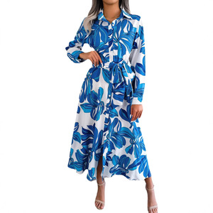 knee length dresses for ladies Button-Up Long Sleeve Shirt Dress Long Sleeved Shirt Dress White / 2XL