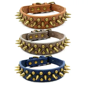 High Quality Pu Leather Bully Strong Dog Collar Gold Spike Rivets Pet Collar Buckles In Bulk