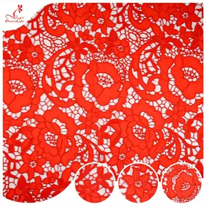 Manufacturer Supply High Quality Apple Flower Pattern Water Soluble Polyester Red Dress Lace Fabric For Dress Processing