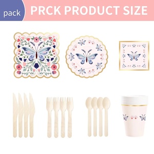 Assiettes de fête d'anniversaire personnalisées DAMAI sur le thème du papillon rose avec bord doré, ensemble d'assiettes jetables, ensemble d'assiettes en papier pour fête d'anniversaire - Product Image 4