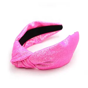 Shenglan mới đến Thiết kế hot long lanh màu hồng giả da Headband tuyệt vời shinning headbands sang trọng cho phụ nữ Cô Gái Tóc ban nhạc