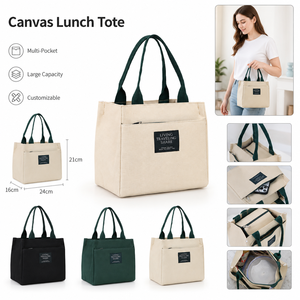 Sac à lunch en toile de style japonais, fermeture éclair, léger, 200g, poche pour téléphone, OEM - Product Image 1