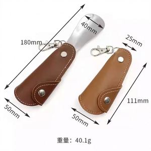 Chausse-pied en acier inoxydable et cuir PU, durable, en métal, porte-clés, portable, aide à l'enfilage des chaussures, produit de sport et de divertissement - Product Image 3