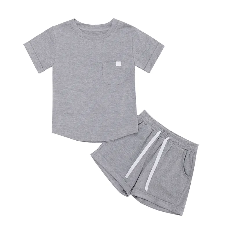 เสื้อผ้าเด็กไม้ไผ่ unisex ที่แข็งชุดนอนไม้ไผ่นุ่มระบายอากาศชุด Unisex ฤดูร้อนไม้ไผ่ 2 ชิ้นชุดเสื้อผ้าพร้อมกระเป๋า
