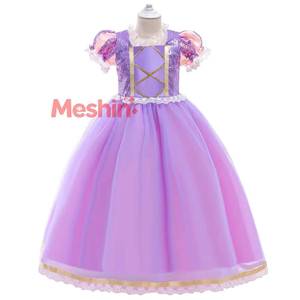 Vestido de Princesa con Cuello de Encaje Dorado y Estampado Floral para Niñas, Estilo Étnico de Verano - Product Image 1