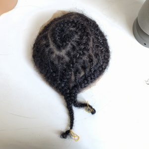 Base de encaje nudos Pop estilo Afro trenza cabello humano reemplazo tupé <span class=keywords><strong>para</strong></span> <span class=keywords><strong>hombres</strong></span> - Product Image 3
