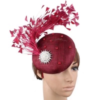 Chapeau de cérémonie haut de gamme en chanvre à 4 couches pour femme, coiffe à plumes faite à la main, accessoires de mariée, fascinateur pour femme