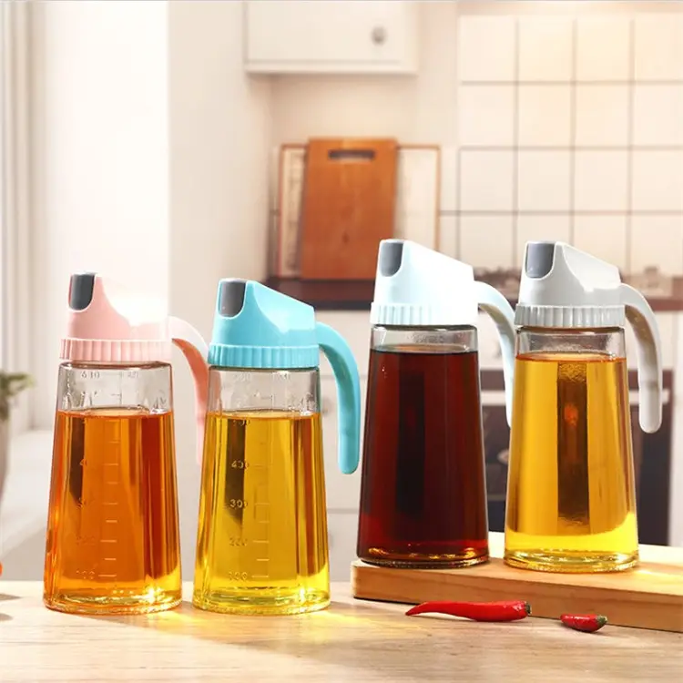 Dispensador de vidro vazio de 21 onças 630 ml/dispensador de óleo e vinagre/dispensador de azeite de vidro garrafas de vidro com tampa