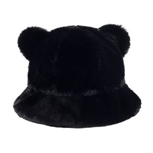Wholesale Fashion Adult Fluffy Faux Fur Travel Casual All Seasons Bucket <b>Hats</b> with Removable Ears <b>for</b> Women - Product Image 3