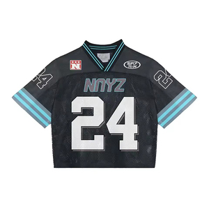 Maillot de football personnalisé en mesh noir pour homme, T-shirt oversize contrastant bleu sarcelle, streetwear, imprimé cyberpunk, maillot de sport court - Product Image 1