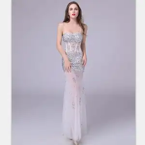 woman dress 2019 spring summer Beaded Bodice Double V-Neck Prom Dresses