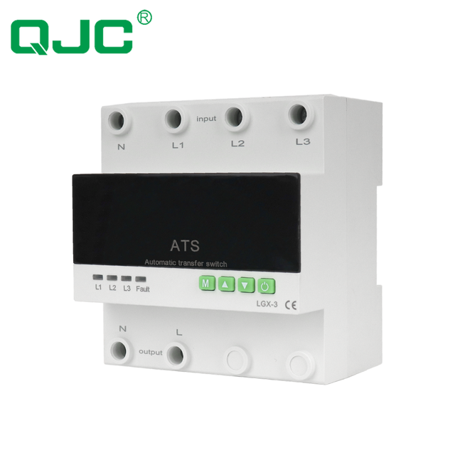 QJC 3 Phase 63A 80A 100A Adjustable Automatic Over Under Voltage Over Current Protection Phase Selector ATS Transfer Switch