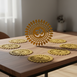 Mandala Rotondo in Legno Dorato Lucido, Arte Murale Ecologica di Alta Qualità per Decorazione Domestica - Product Image 5
