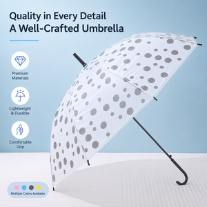 Paraguas de fiesta de lujo semiautomático con mango de plástico transparente, 8 varillas, tubo de hierro recto moderno y logotipo personalizado - Product Image 4