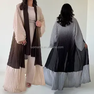 Design Your Own Abaya Dubai Middle East two tone chiffon pleated dress open abaya with chiffon hijab