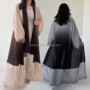 Thiết Kế Của Riêng Bạn Abaya Dubai Trung Đông Hai Tone Voan Pleated Ăn Mặc Mở Abaya Với Voan Hijab - Product Image 1