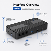 Docking Station Thunderbolt 3/USB4 6-in-1 dengan Enclosure Dual-Bay M.2 NVMe 4K untuk USB 10Gbps, PD 100W, Maksimal 8TB, Casing Aluminium