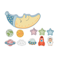 Blocs de construction en bois 2 en 1 Balance de lune Jouets à empiler pour enfants Blocs de laçage à tirer Push Cloud