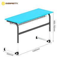Fabricant de mobilier scolaire, bureau en bois bleu, table d'étude double pour étudiants avec rangement